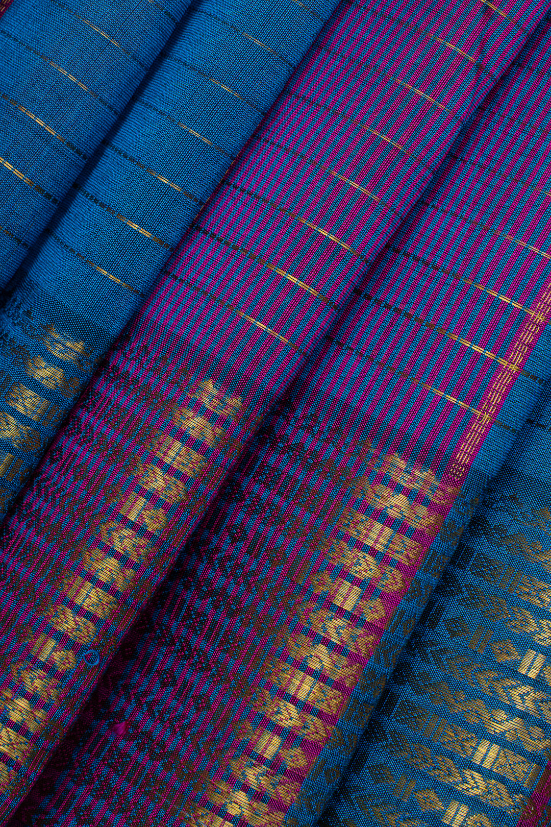 Blue and purple checks pure silk cotton saree