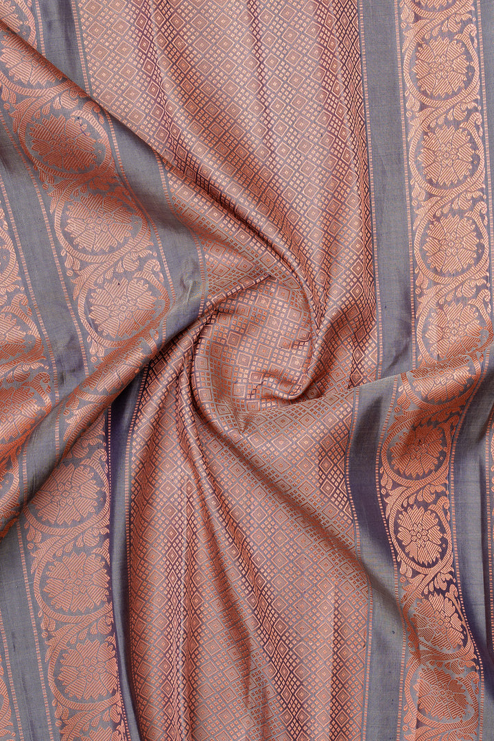 Peach and grey pure Gadwal silk saree