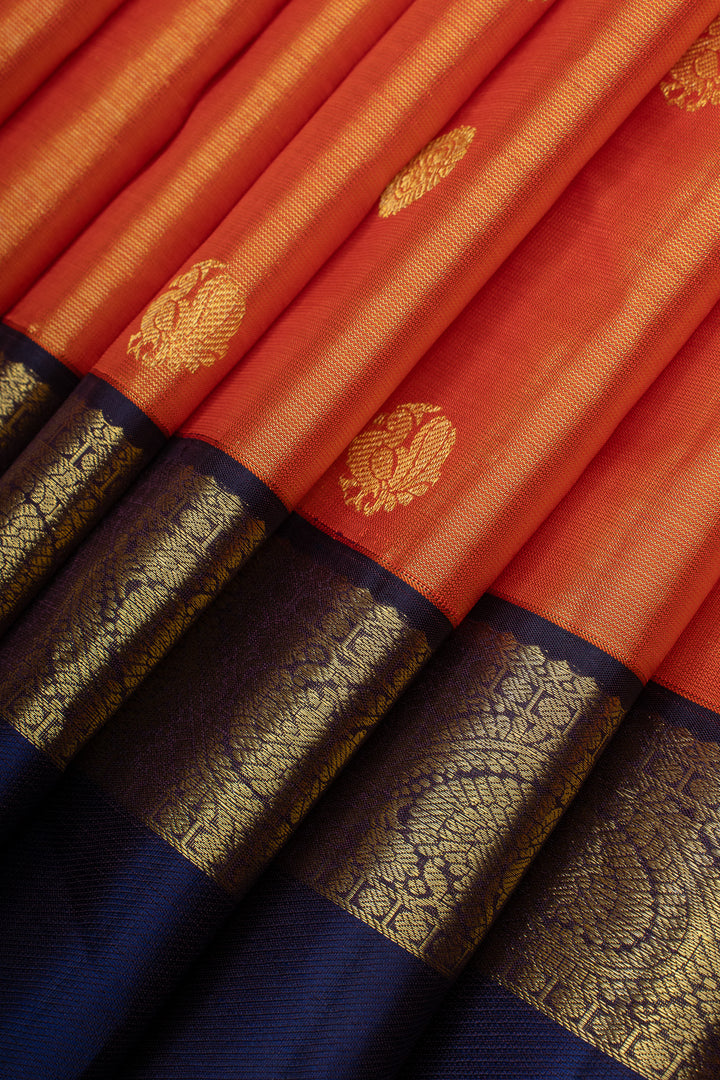 Rust orange and navy blue Vairaoosi pure Kanchipuram silk saree