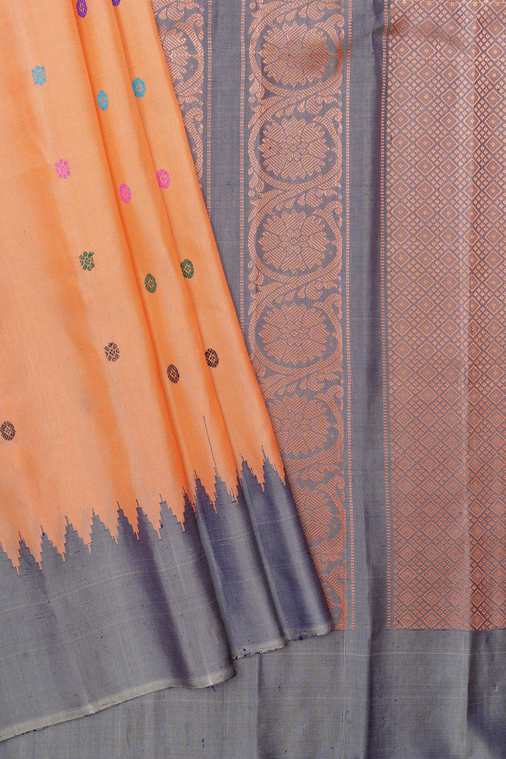 Peach and grey pure Gadwal silk saree