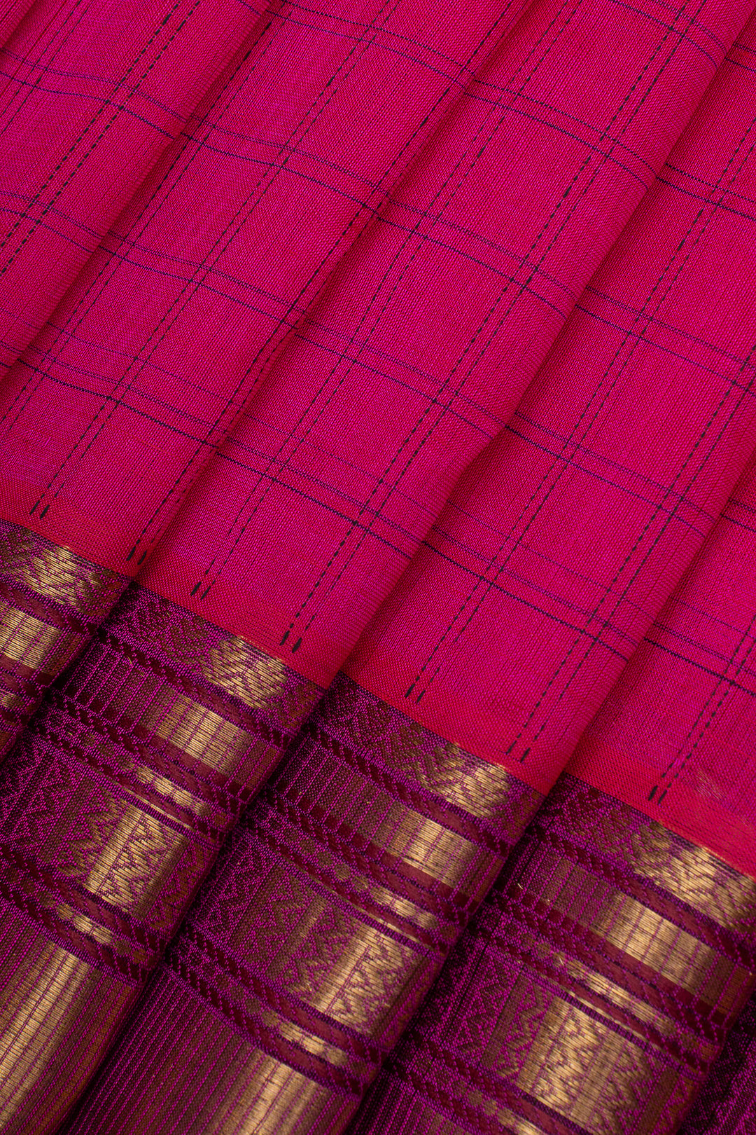 Pink and Green checks silk cotton saree