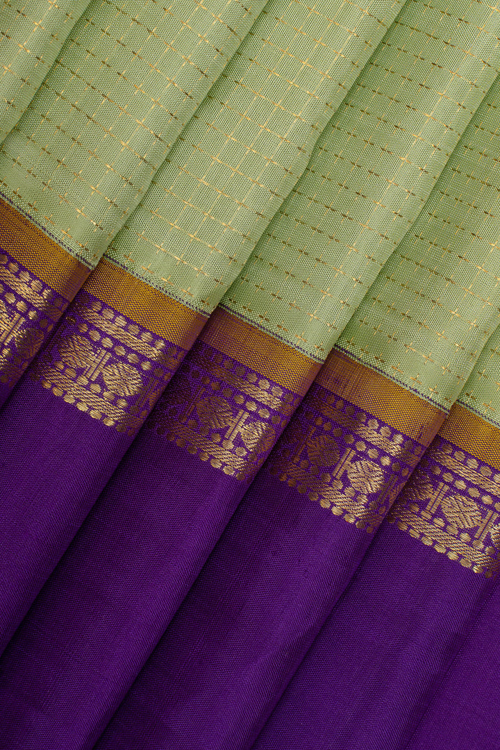 Mint green and purple plus veldhari checks pure kanchipuram silk saree