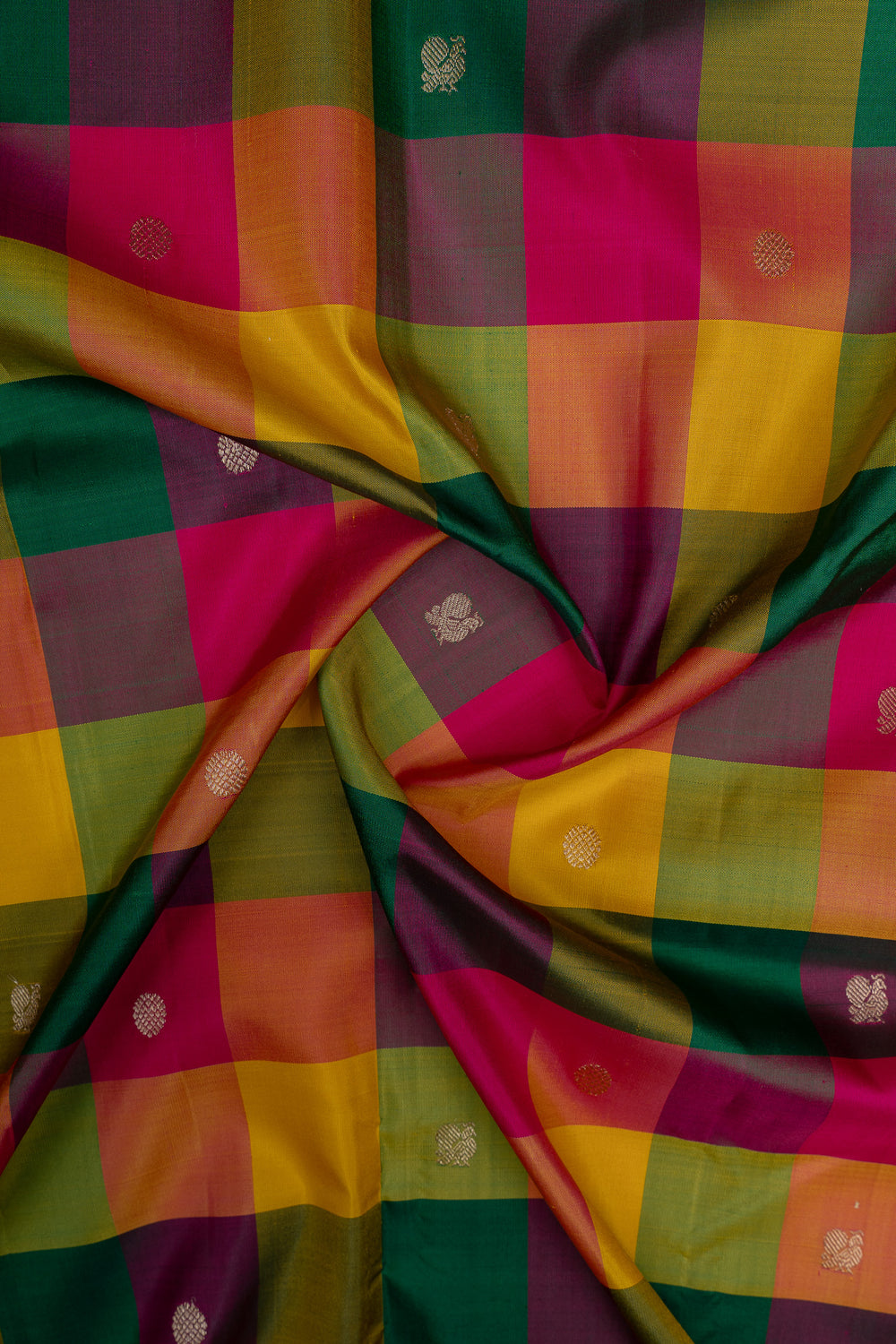 Palum pazhamum checks pure kanchipuram silk saree