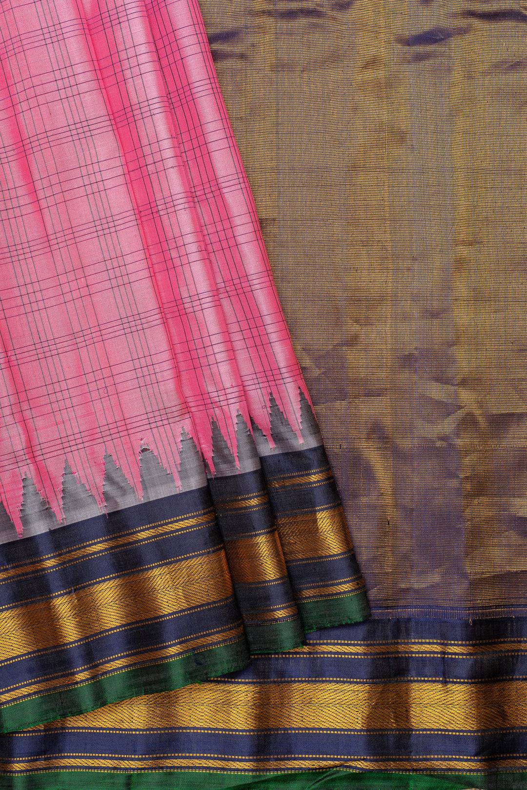 Baby pink and blue pure Gadwal silk saree