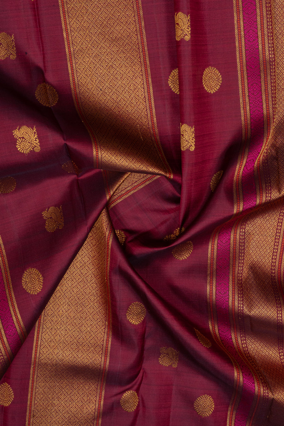 Cream and purple traditional pure kanchipuram silk saree