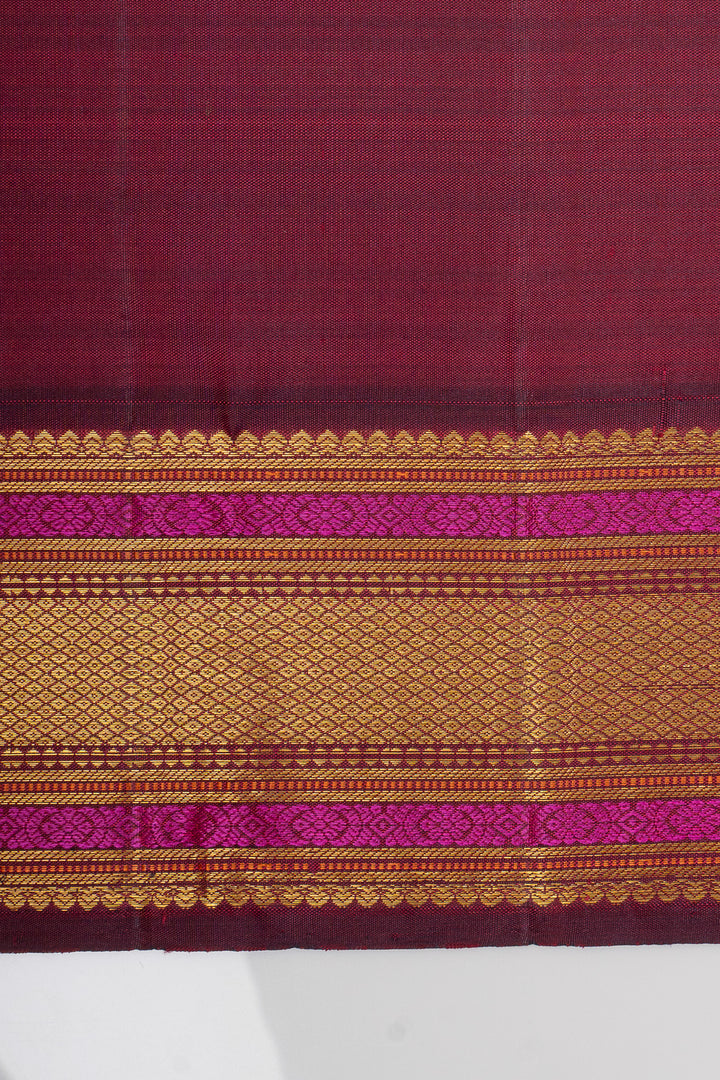 Cream and purple traditional pure kanchipuram silk saree