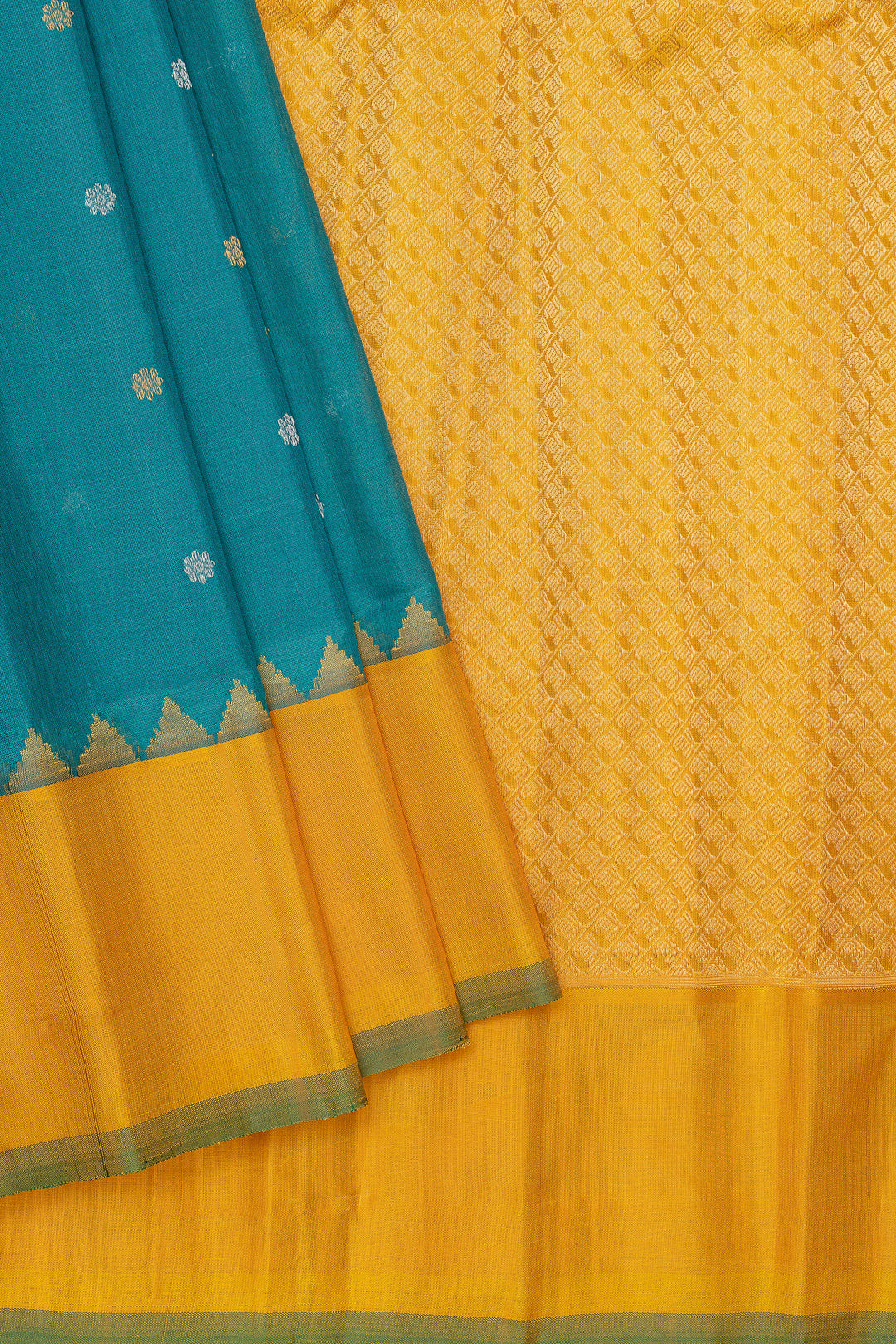 Teal and mustard pure Gadwal silk saree