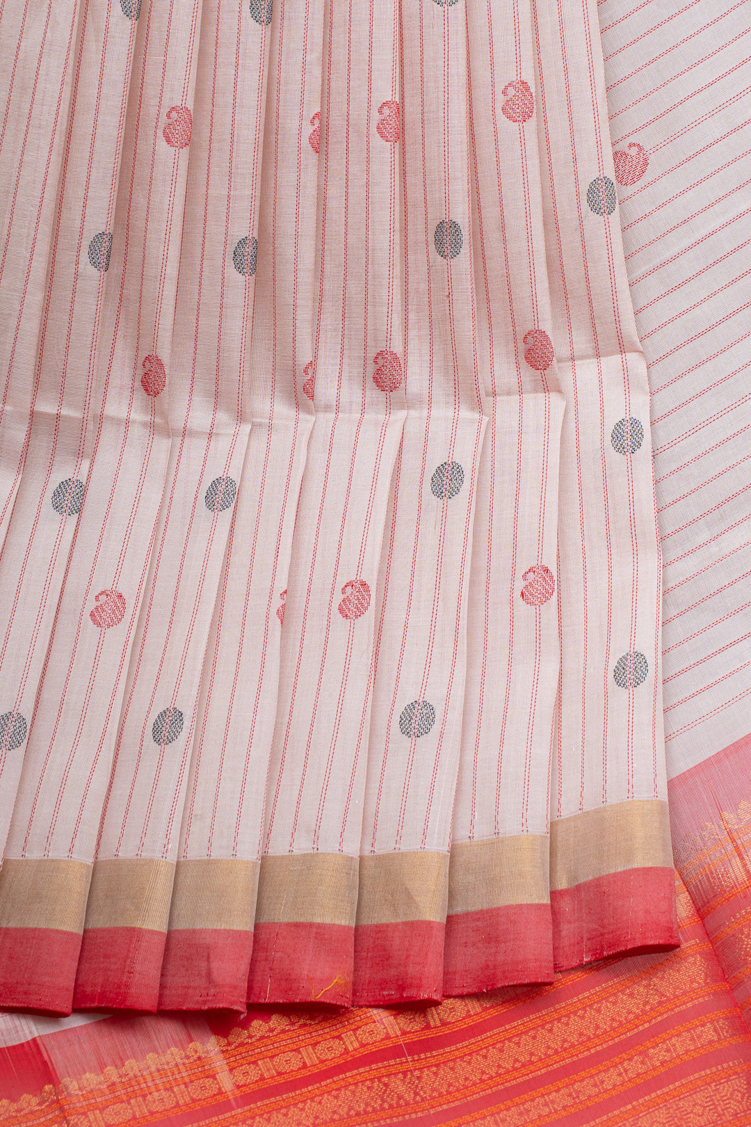 Off white stripes pure silk cotton saree