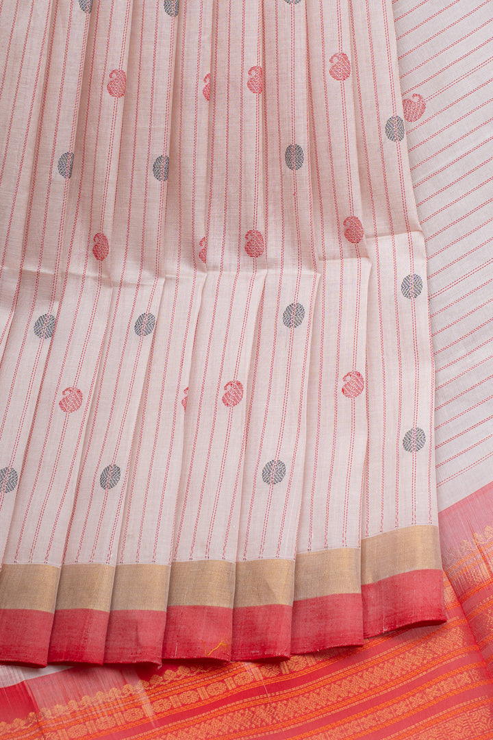 Off white stripes pure silk cotton saree