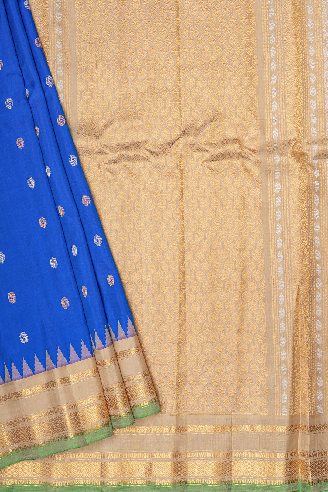 Royal blue and ivory pure Gadwal silk saree