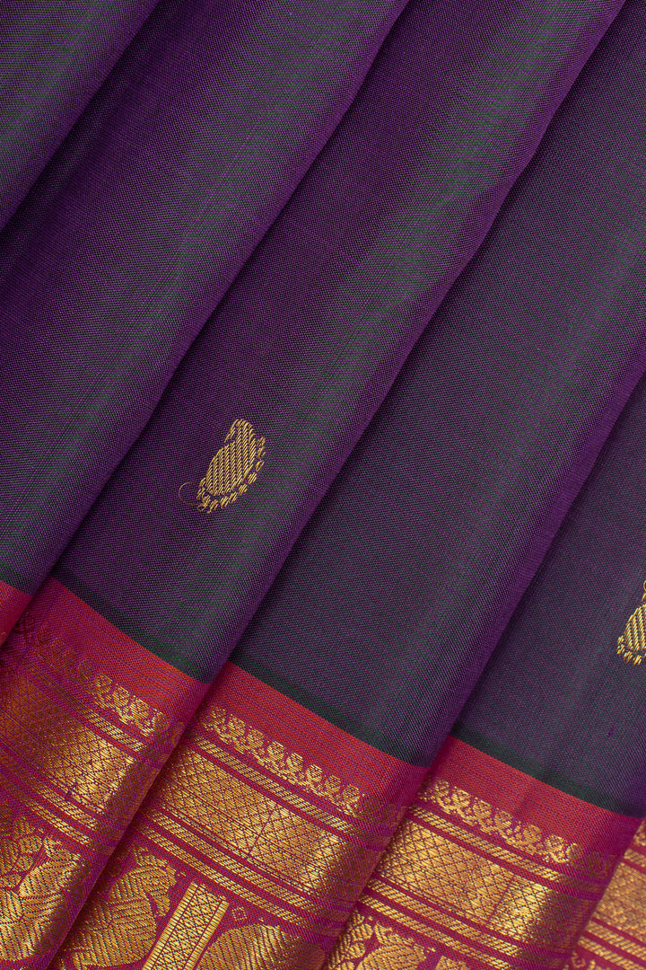 Purple and blue shot colour traditional pure kanchipuram silk saree