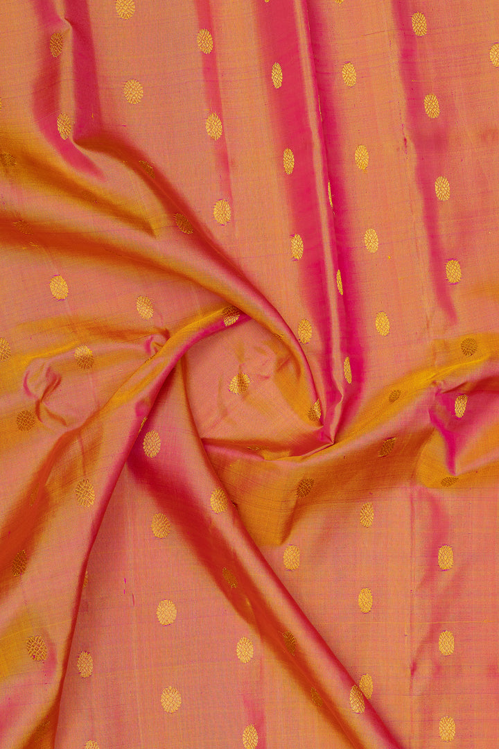 Peach and purple minakari motifs pure Gadwal silk saree
