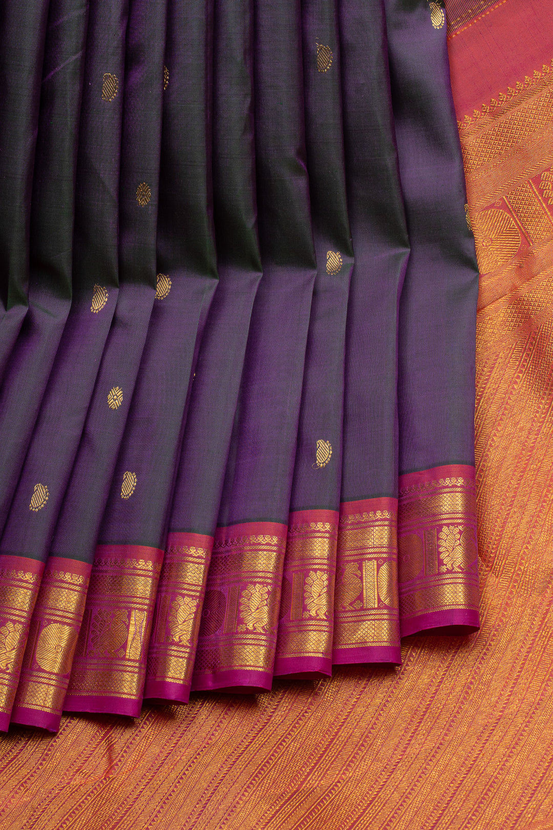 Purple and blue shot colour traditional pure kanchipuram silk saree