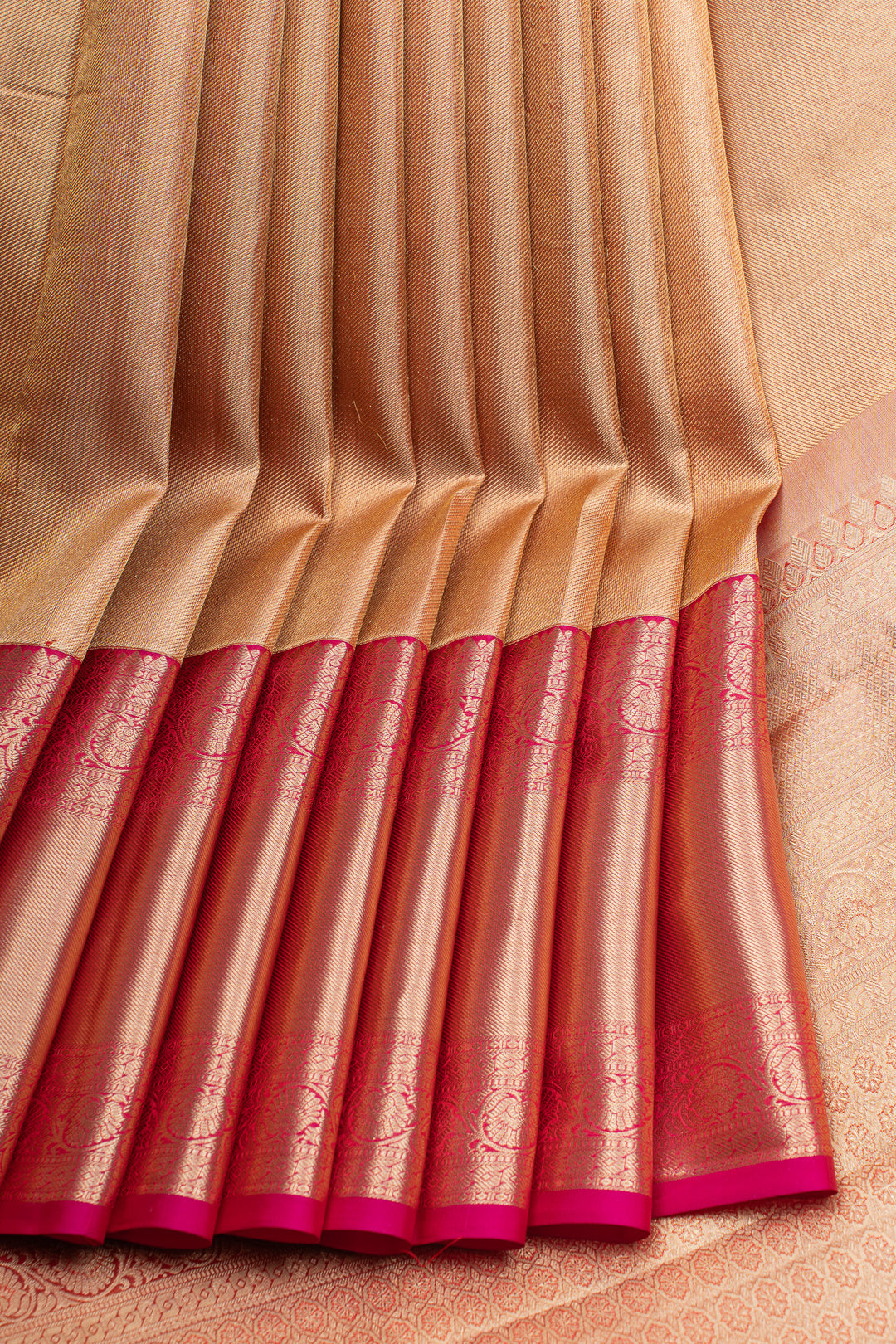 Gold and pink Tissue pure Kanchipuram silk saree