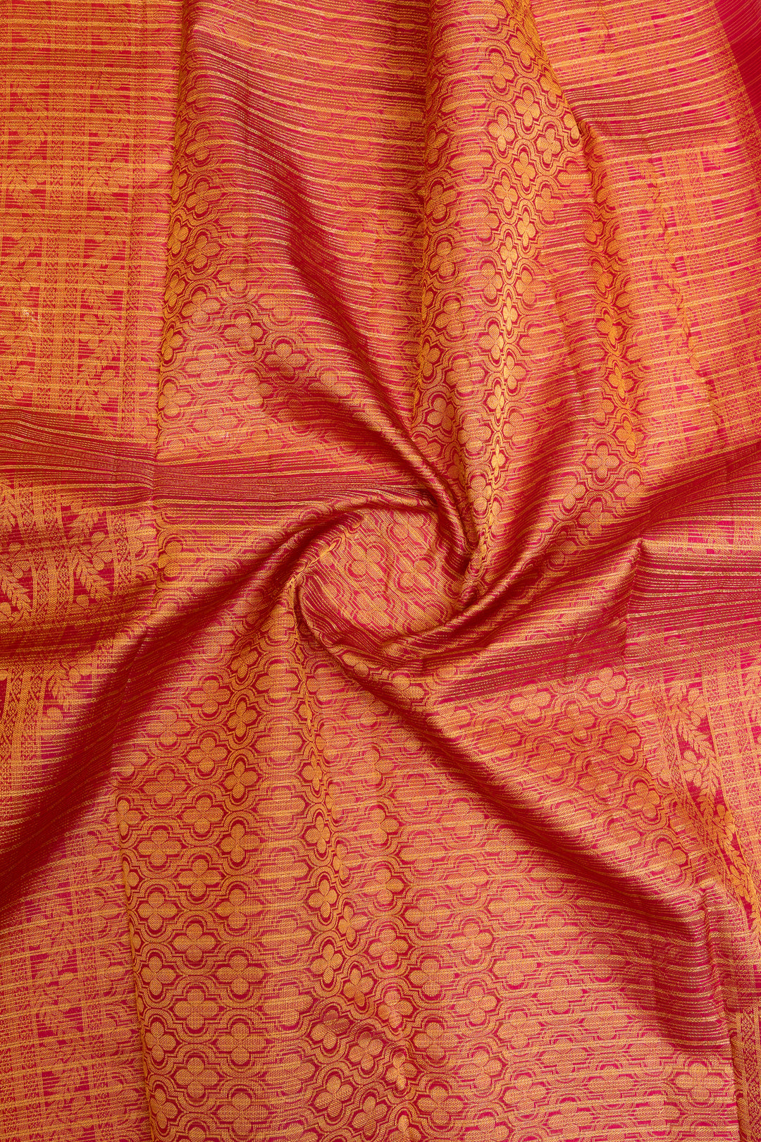 Reddish pink stripes pure Kanchipuram silk saree