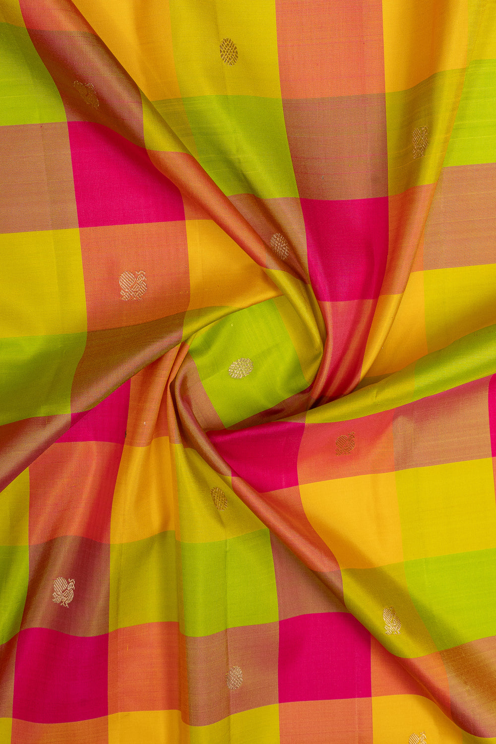 Palum pazhamum multi checks pure kanchipuram silk saree