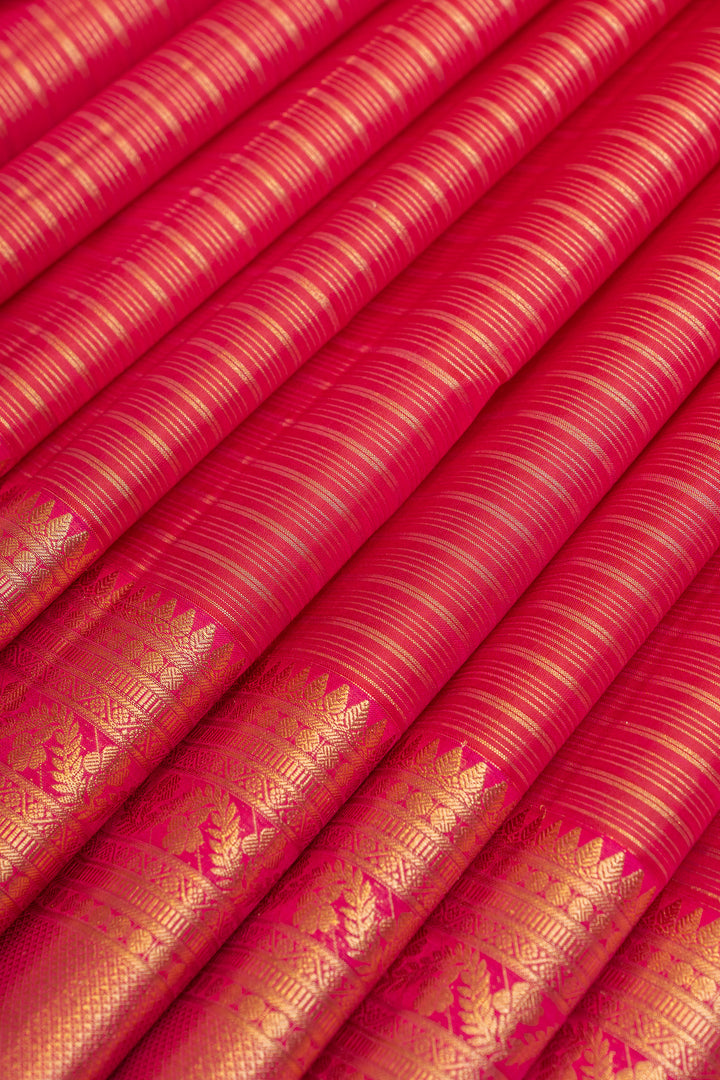 Reddish pink stripes pure Kanchipuram silk saree
