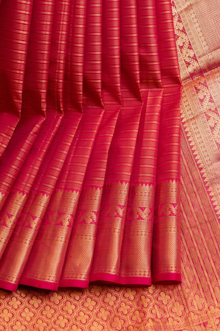 Reddish pink stripes pure Kanchipuram silk saree