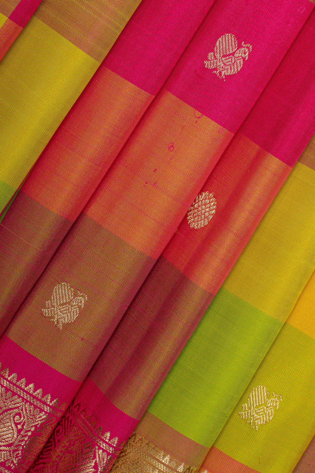 Palum pazhamum multi checks pure kanchipuram silk saree