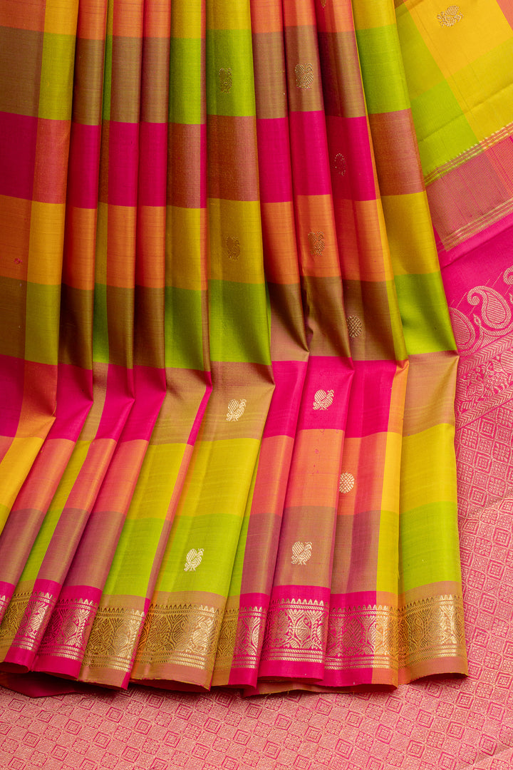 Palum pazhamum multi checks pure kanchipuram silk saree