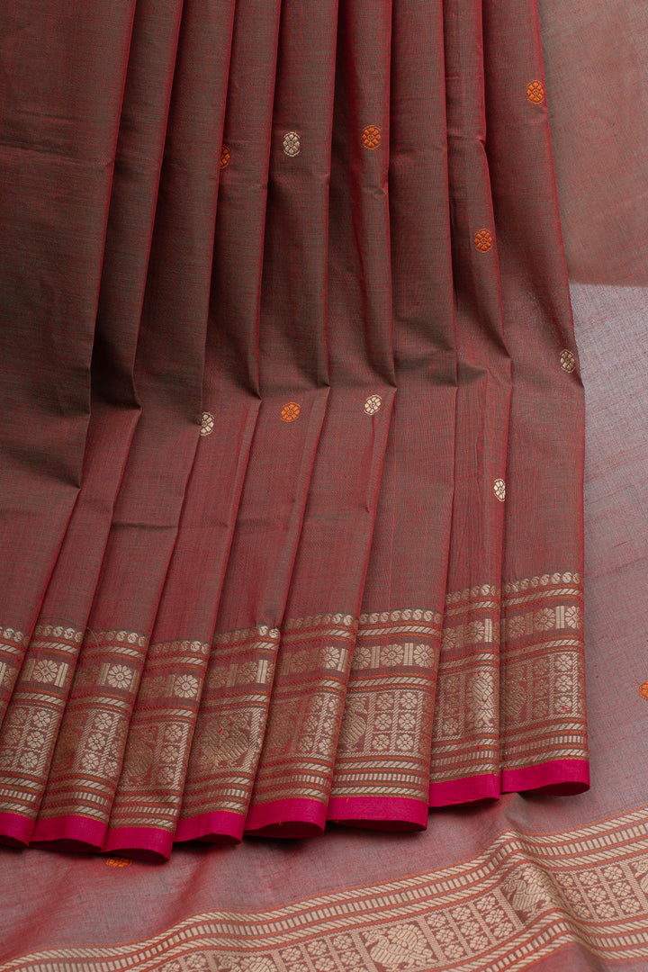 Maroon traditional pure cotton silk saree