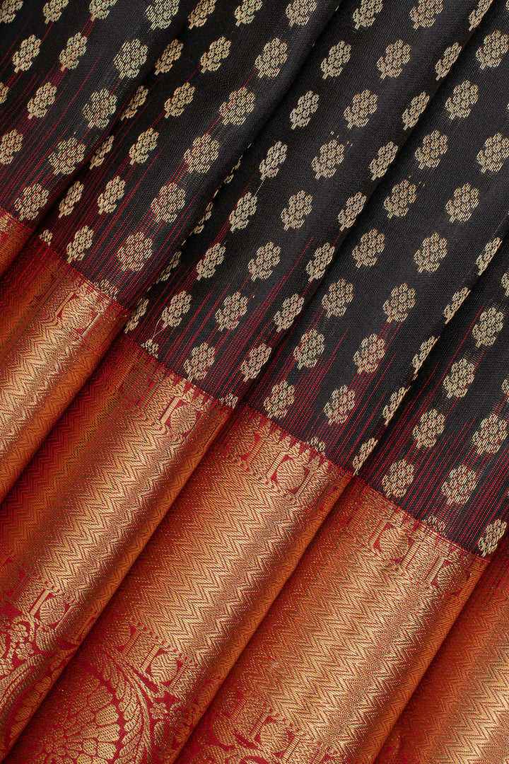 Black and red Laksha buttas pure soft silk saree