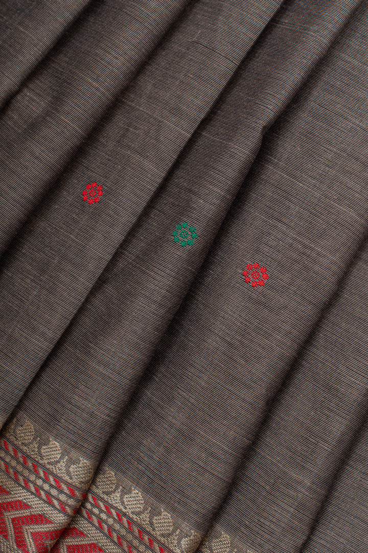 Grey traditional pure cotton silk saree