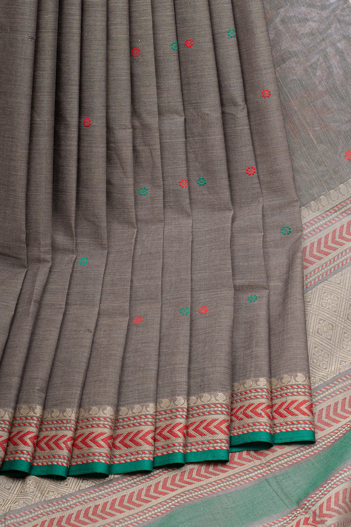 Grey traditional pure cotton silk saree