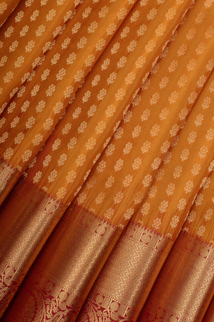Rust orange and maroon Laksha buttas pure soft silk saree