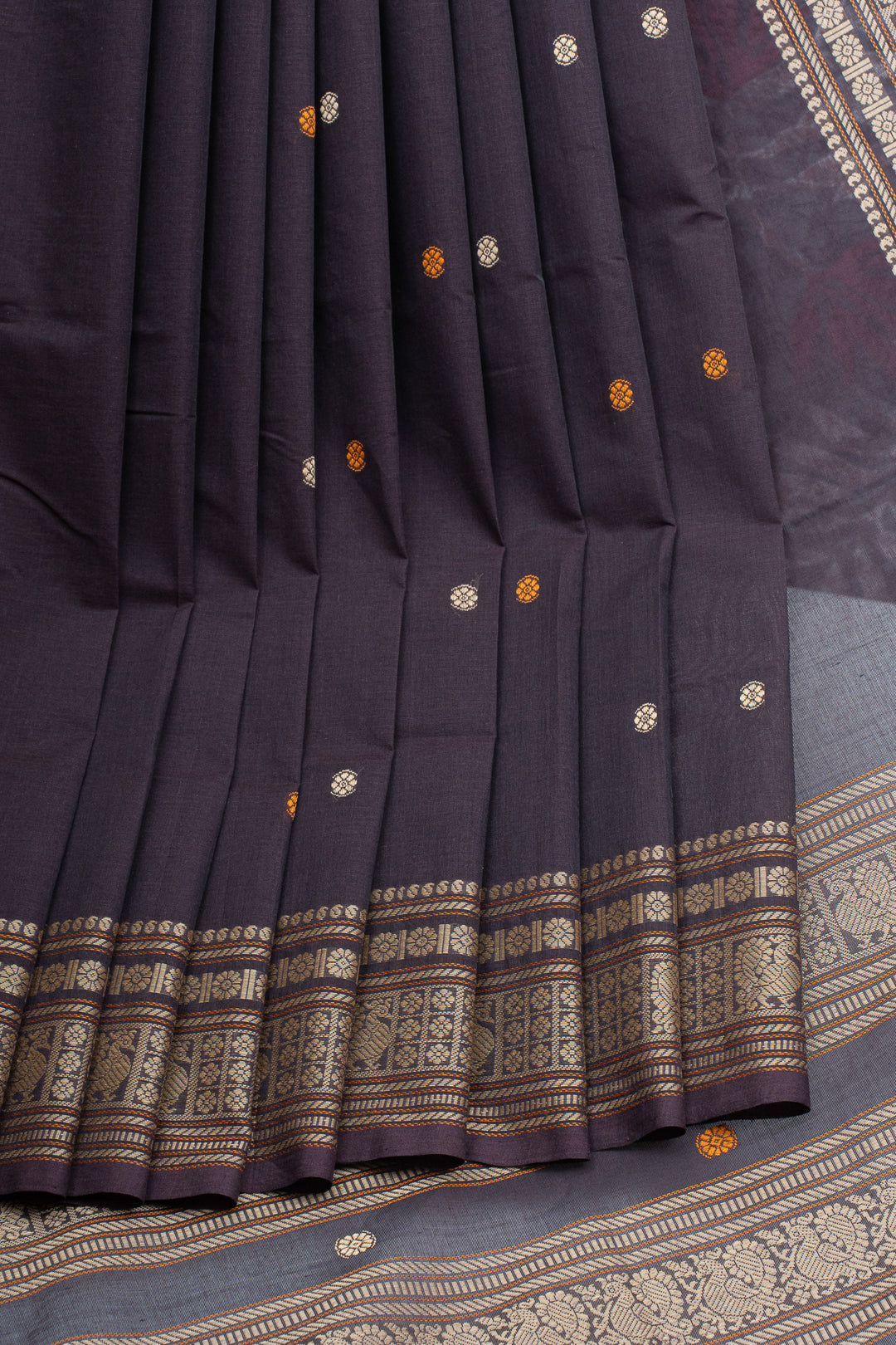 Brown traditional pure cotton silk saree
