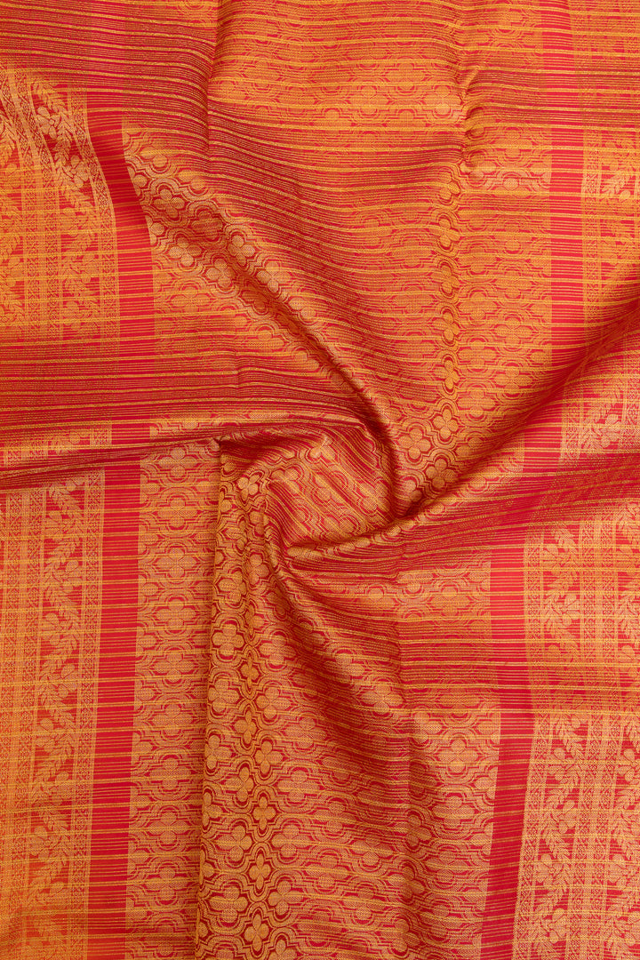 Orange stripes pure Kanchipuram silk saree