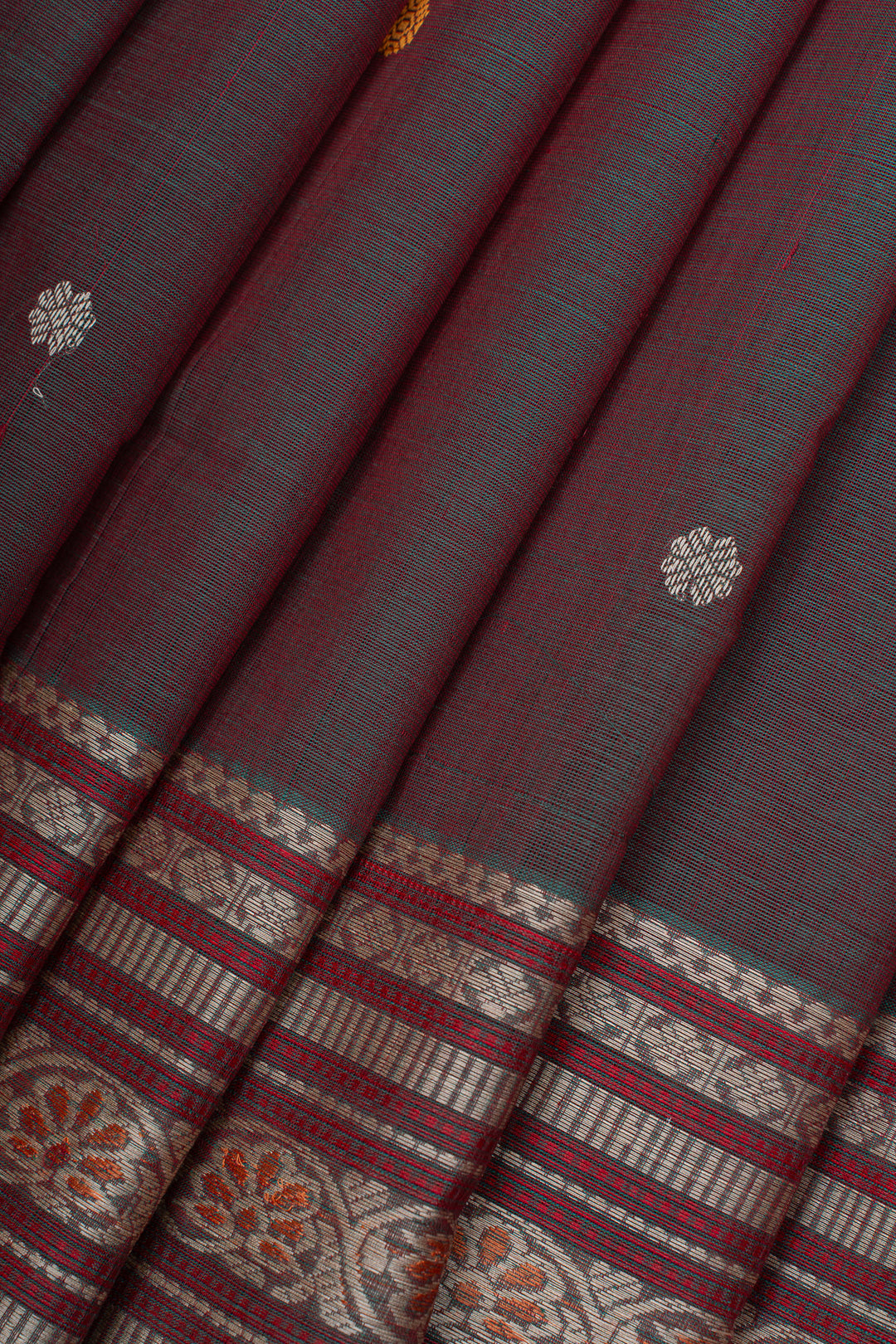 Maroonish purple traditional pure cotton silk saree