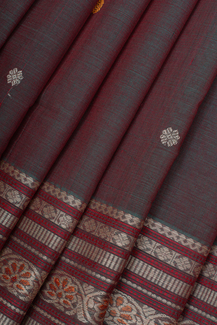 Maroonish purple traditional pure cotton silk saree