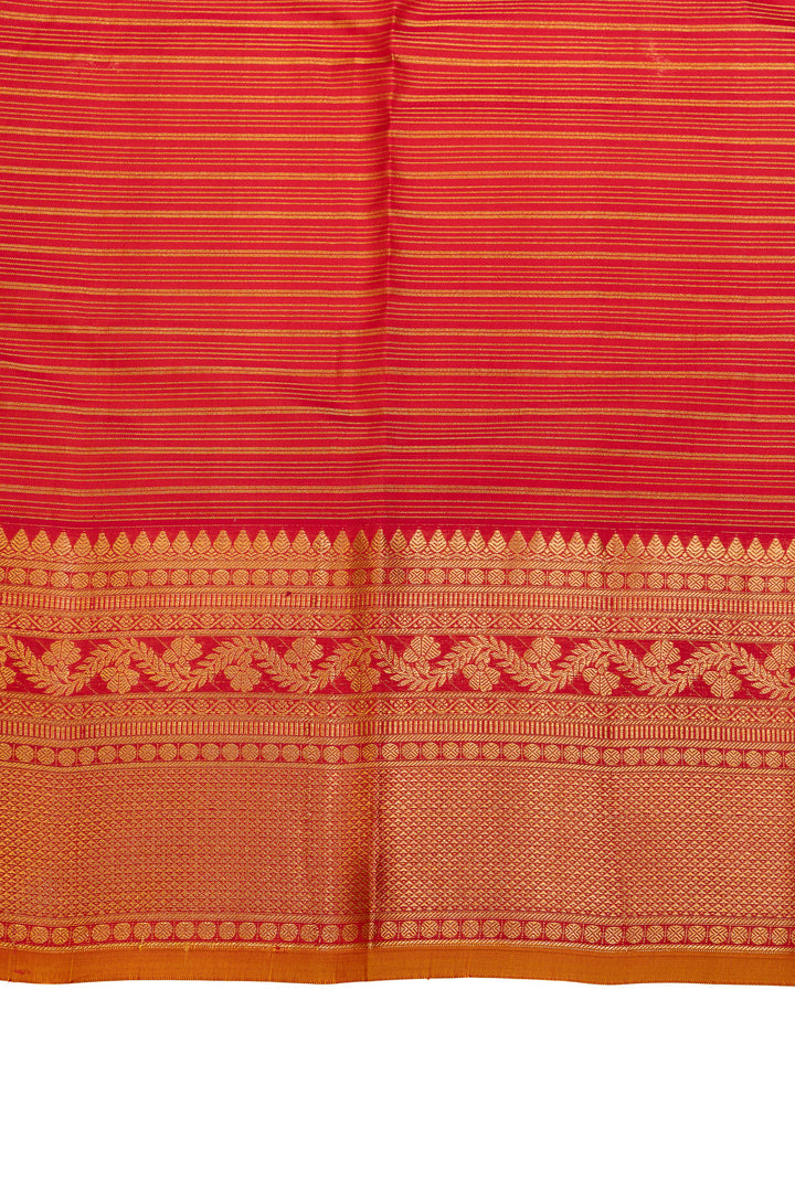 Orange stripes pure Kanchipuram silk saree