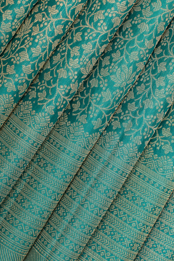 Peacock blue brocade pure kanchipuram silk saree