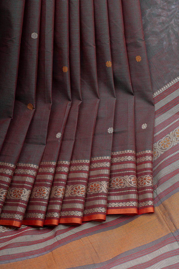 Maroonish purple traditional pure cotton silk saree