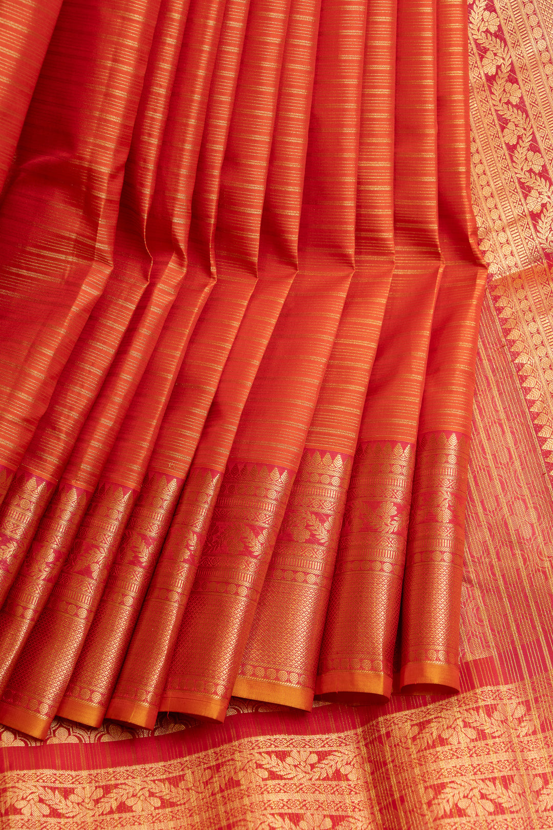 Orange stripes pure Kanchipuram silk saree