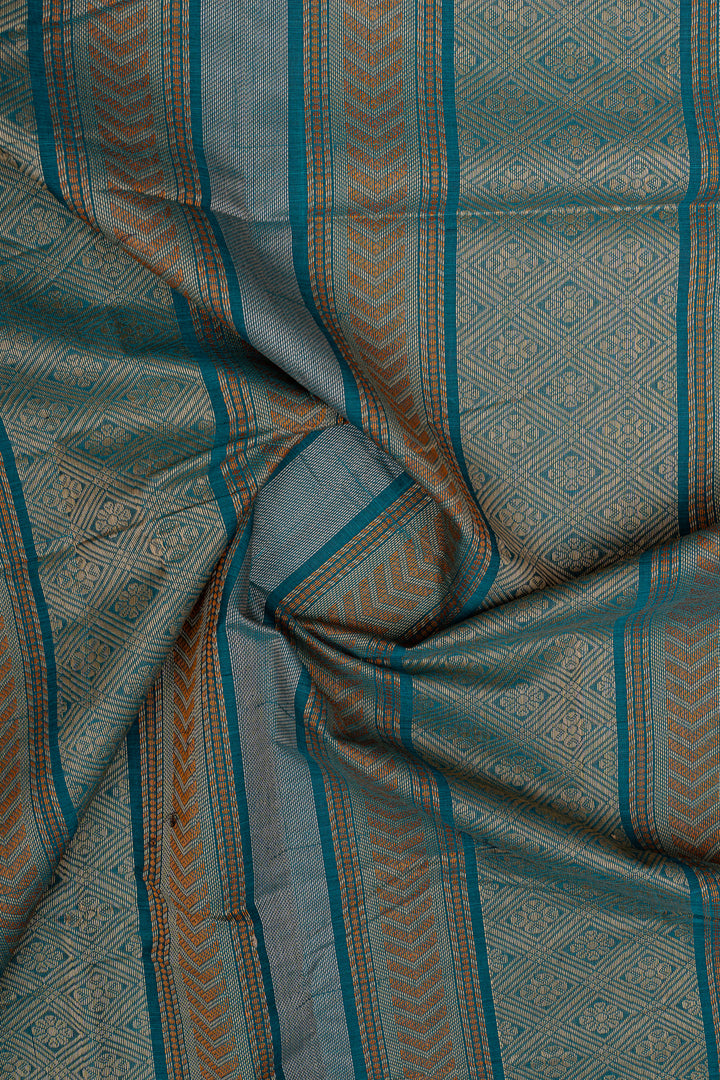 Peacock Blue threadwork pure cotton silk saree