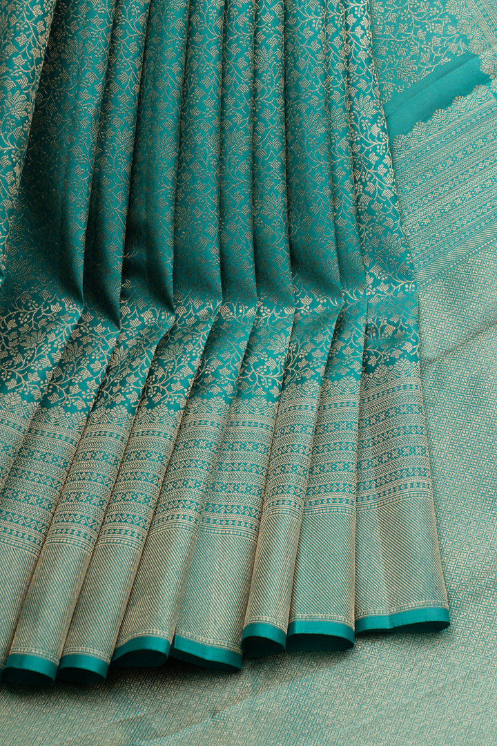 Peacock blue brocade pure kanchipuram silk saree
