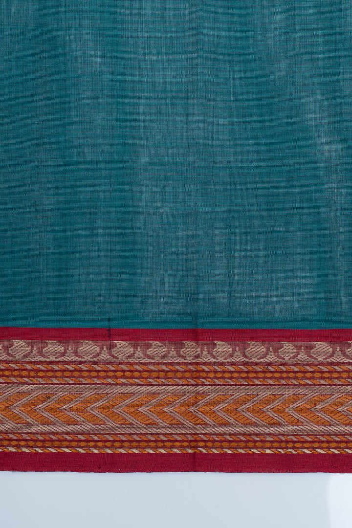 Peacock Blue threadwork pure cotton silk saree