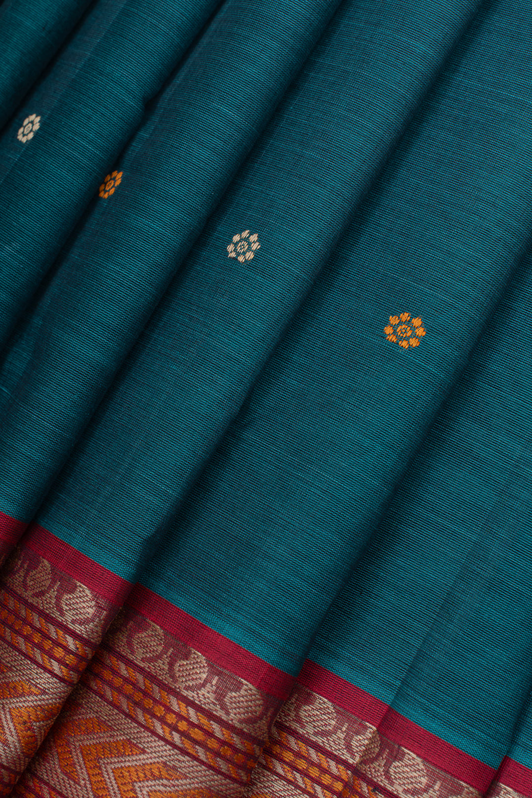 Peacock Blue threadwork pure cotton silk saree