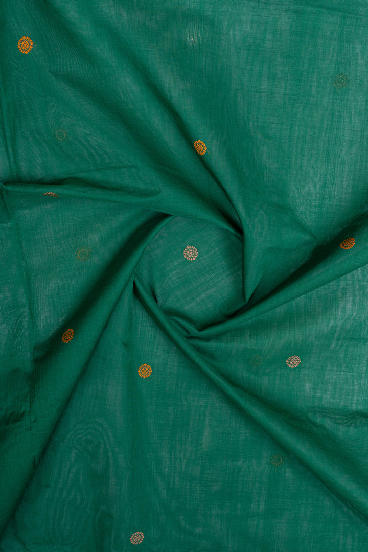 Forrest green threadwork pure cotton silk saree