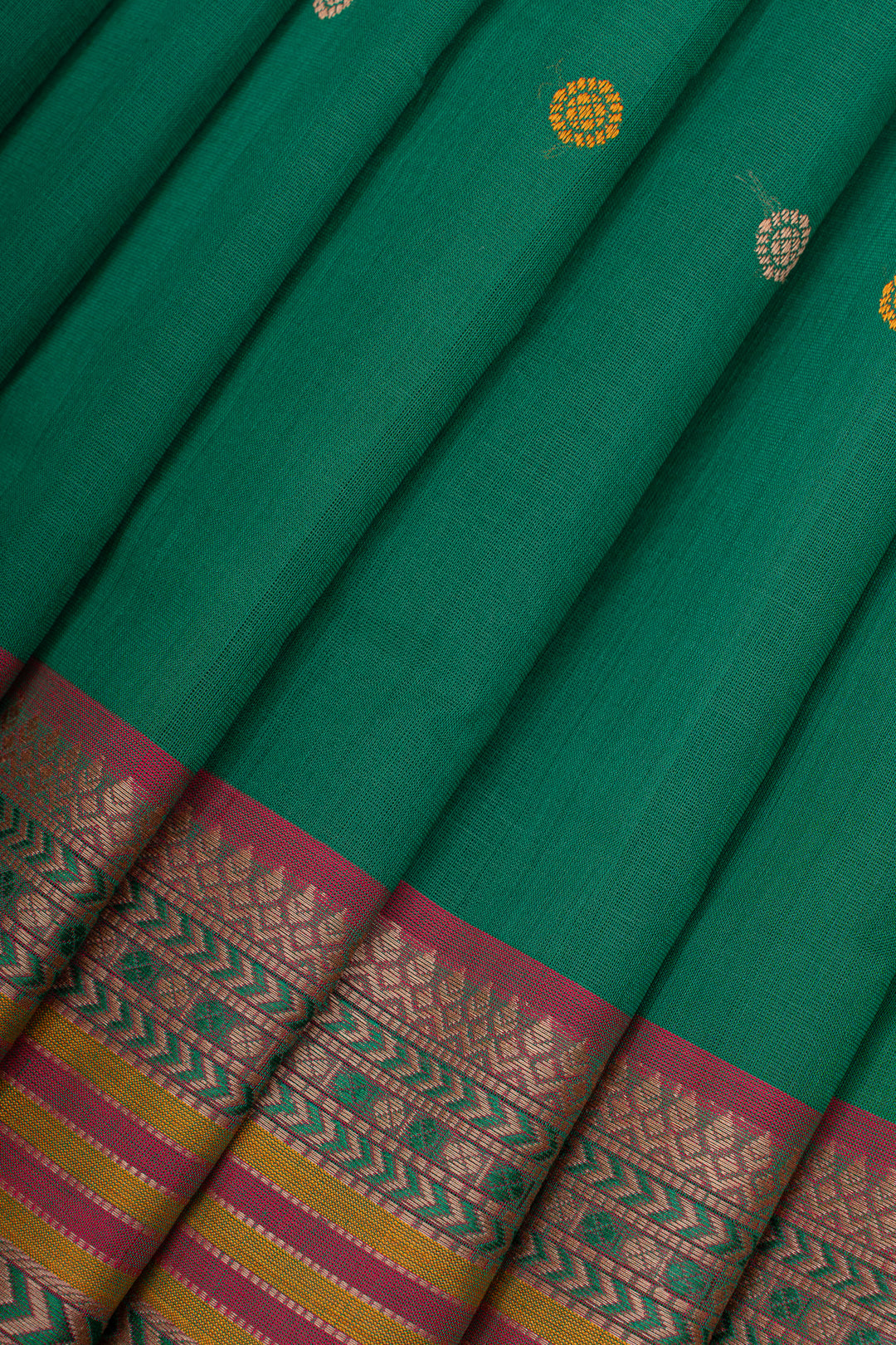 Forrest green threadwork pure cotton silk saree