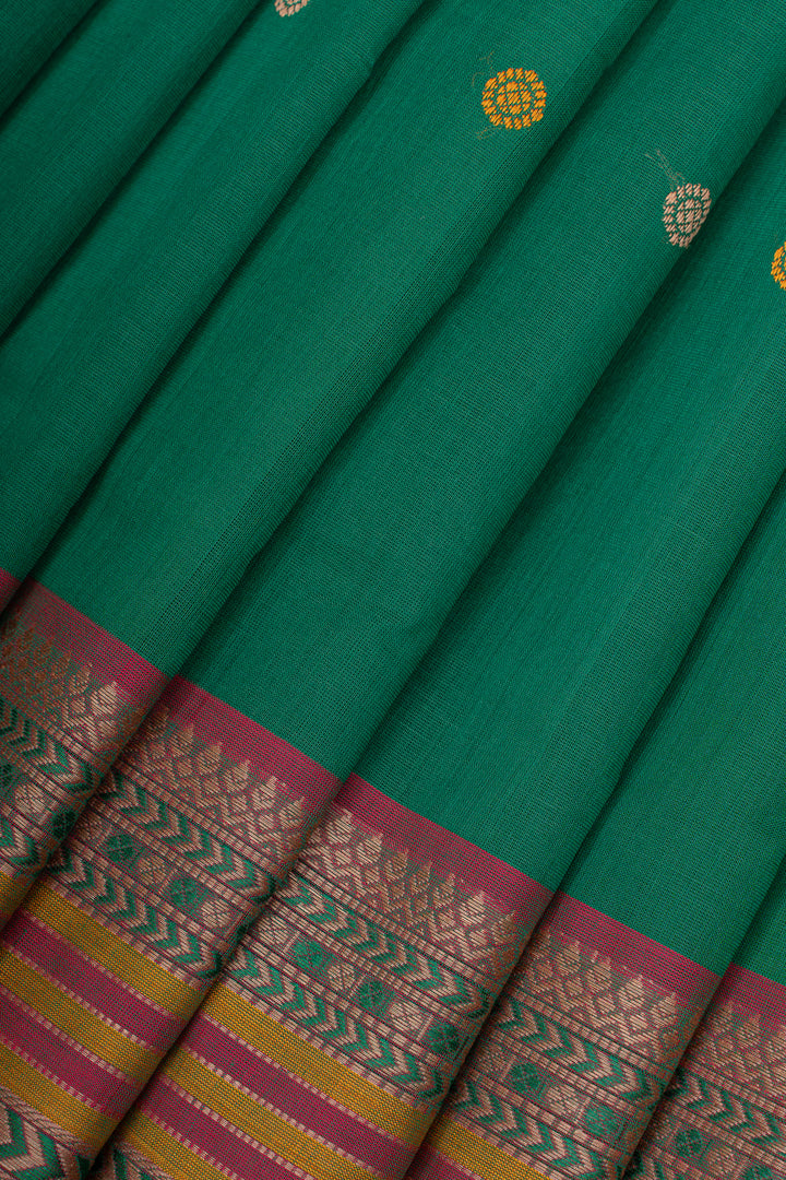 Forrest green threadwork pure cotton silk saree