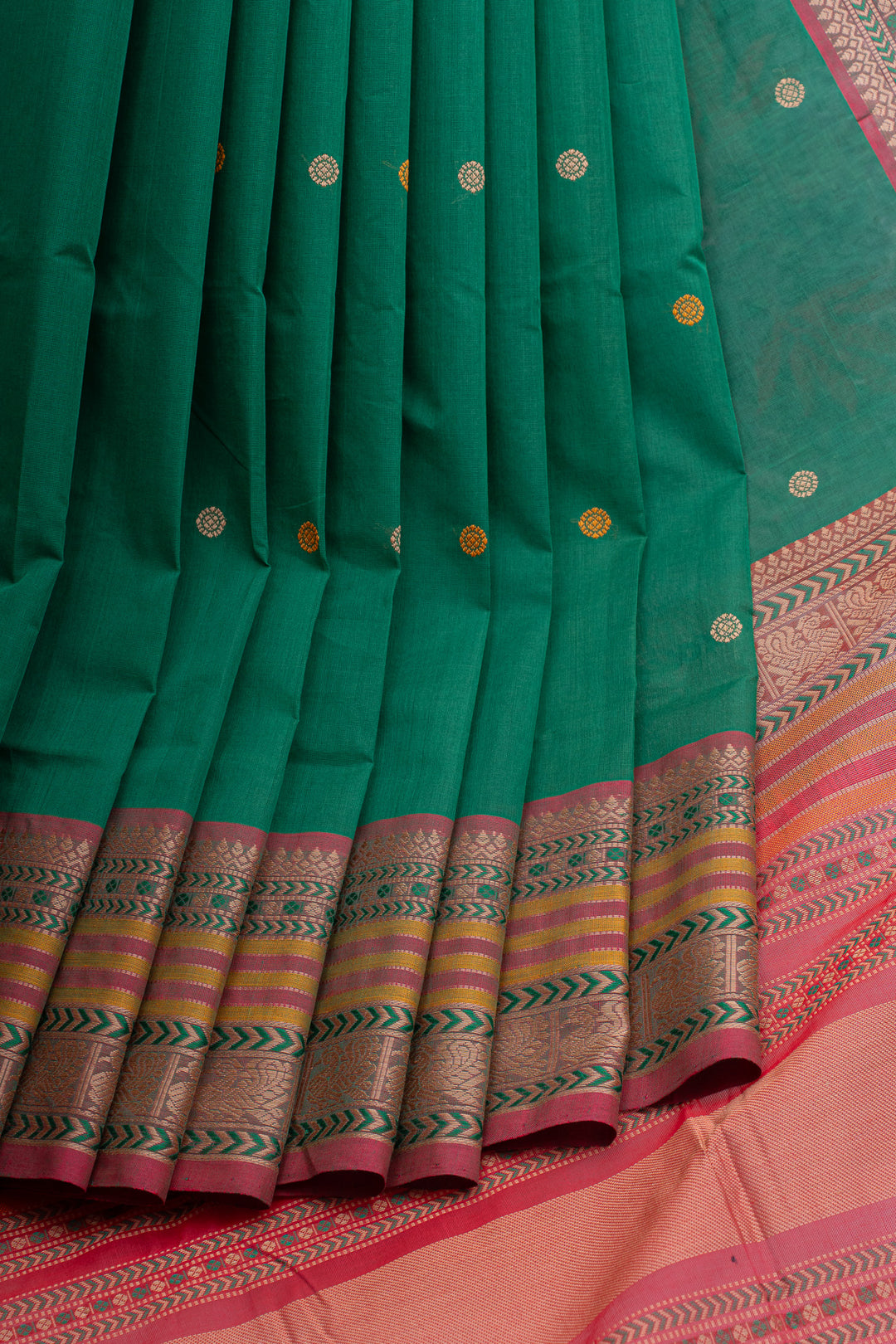 Forrest green threadwork pure cotton silk saree