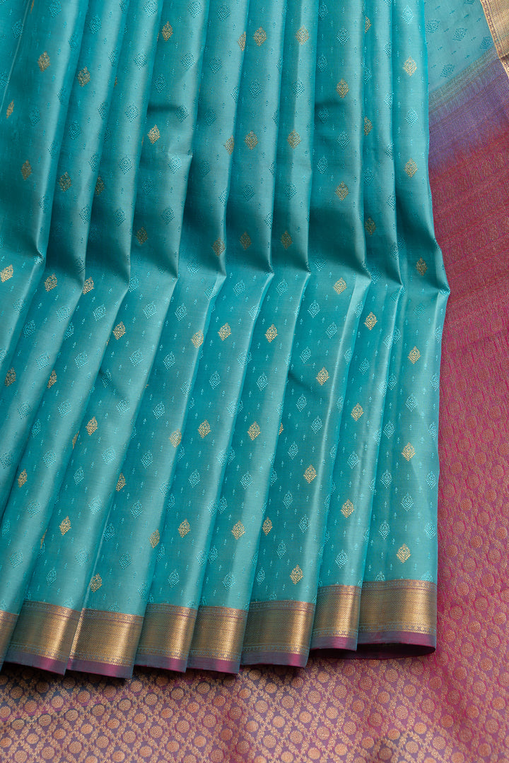 Anandha blue small border pure Kanchipuram silk saree