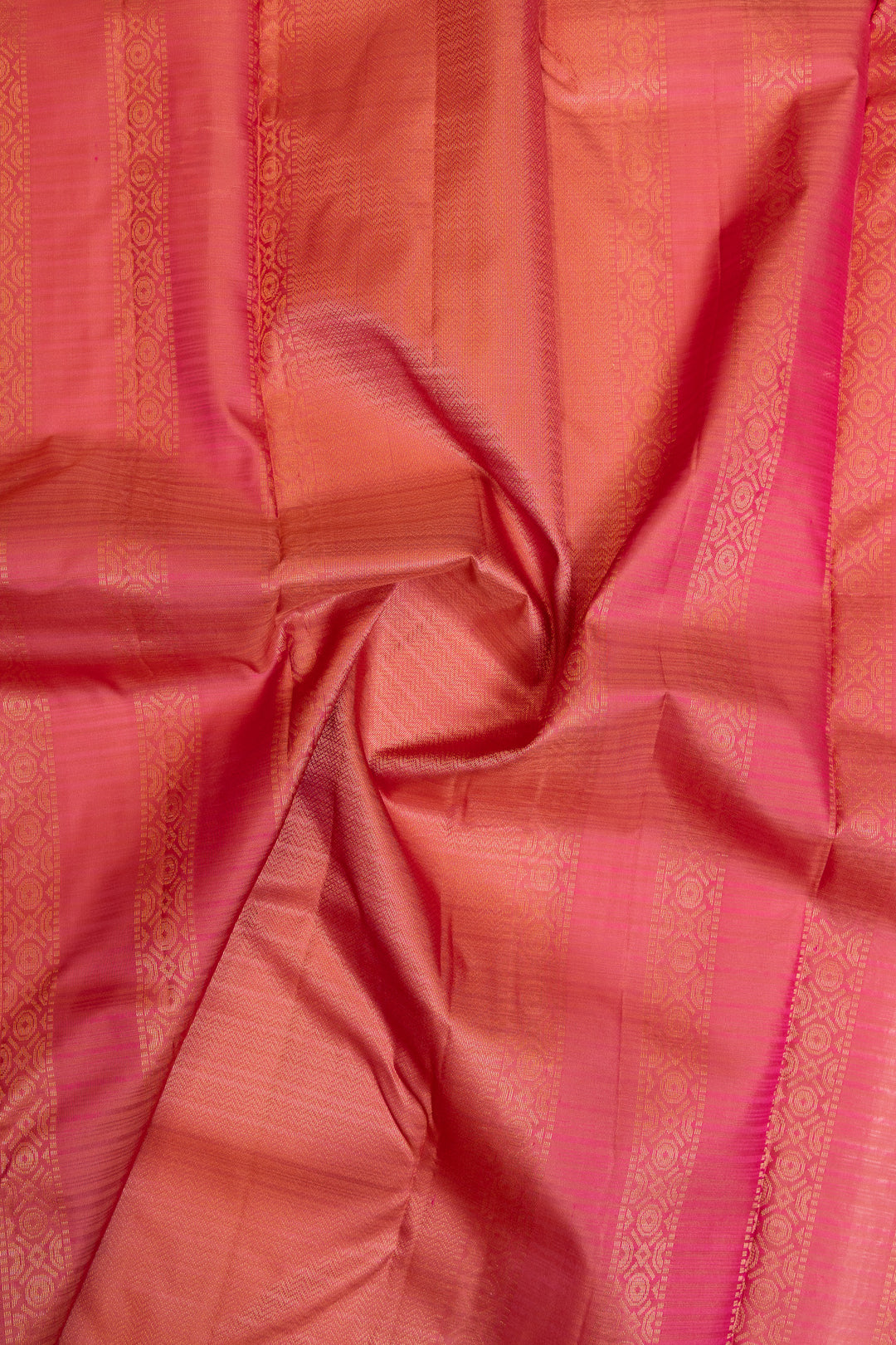 Peach pink self stripes pure Kanchipuram silk saree