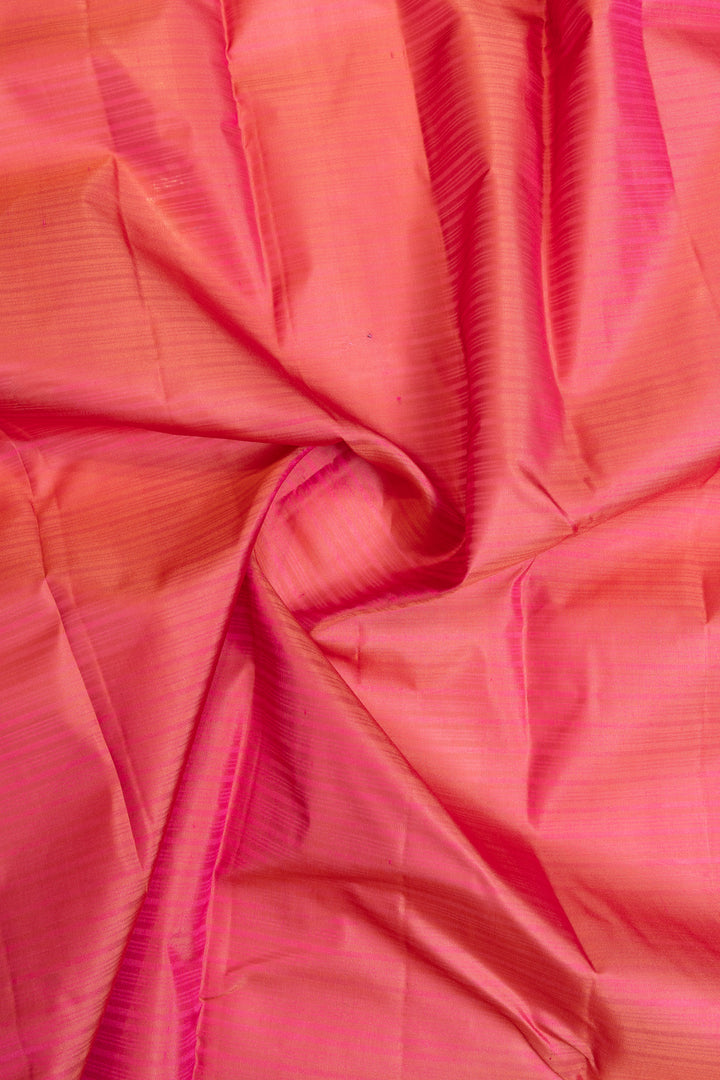 Peach pink self stripes pure Kanchipuram silk saree