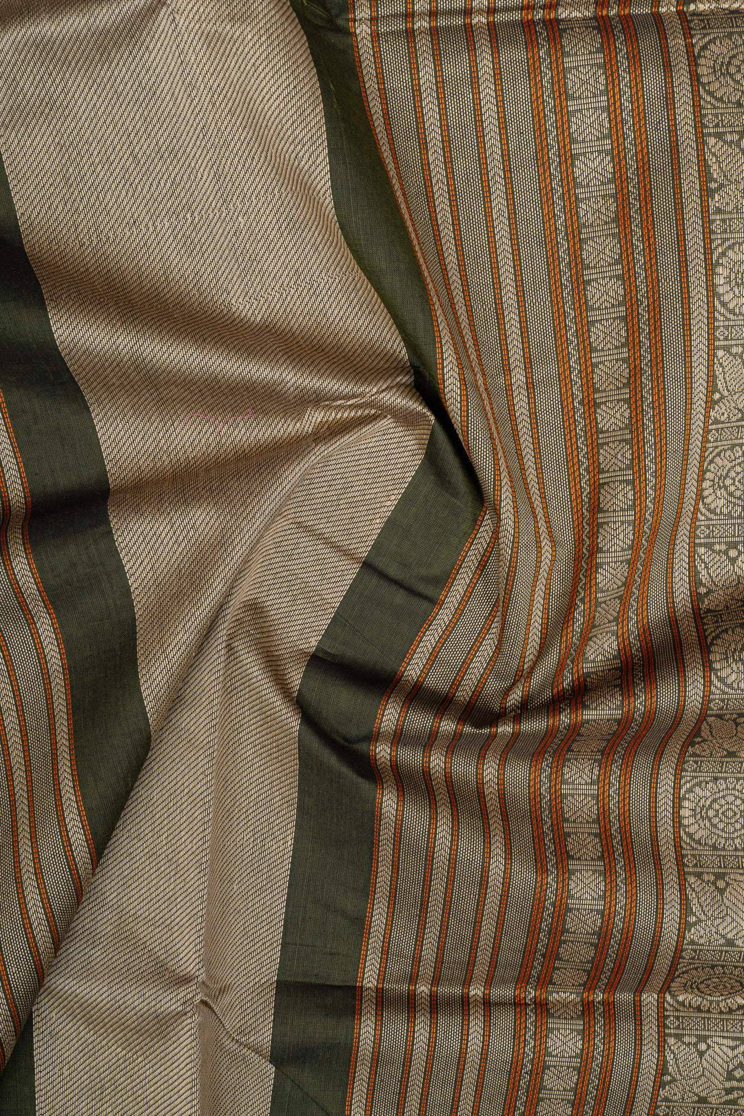 Moss green threadwork  pure cotton silk saree