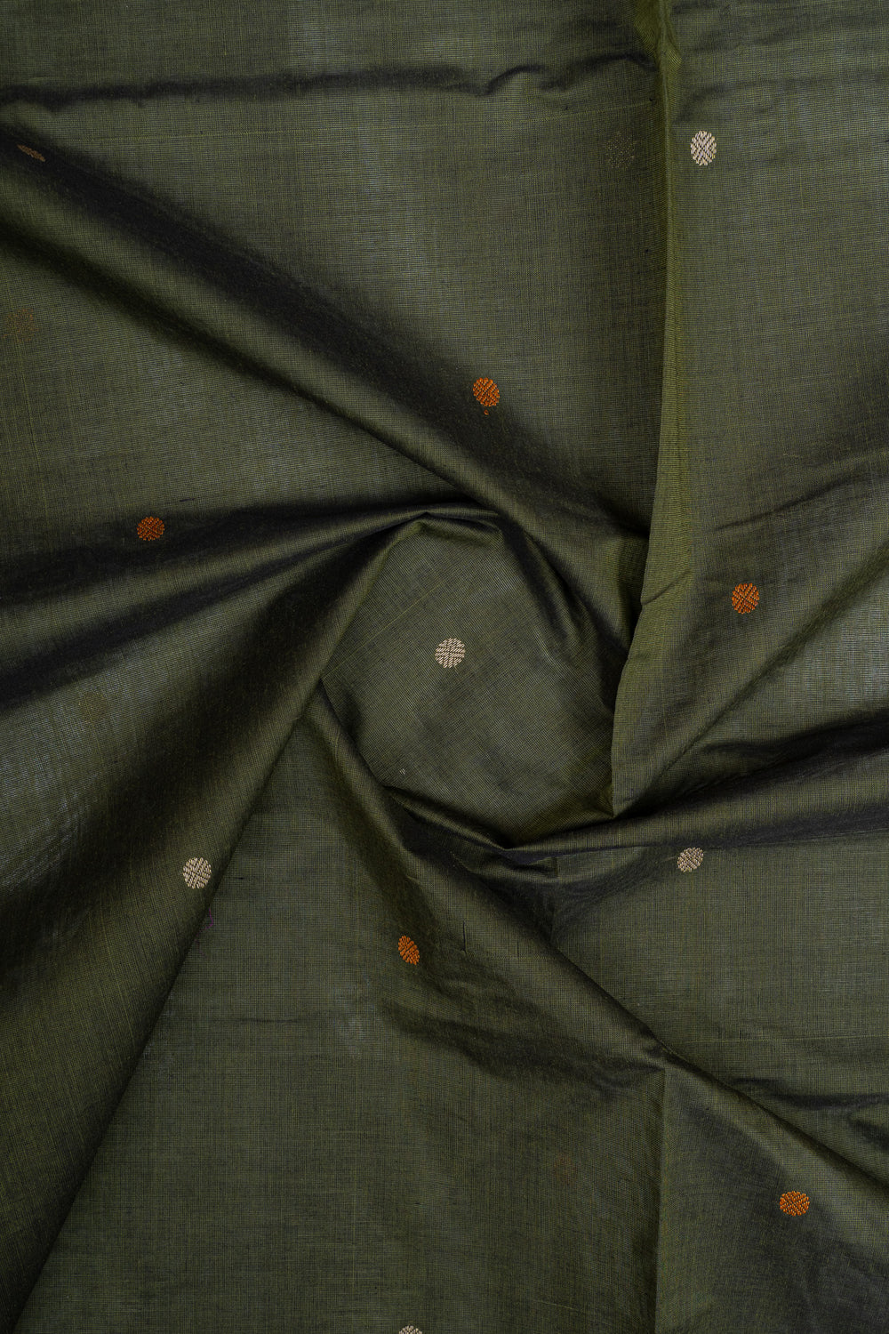Moss green threadwork  pure cotton silk saree